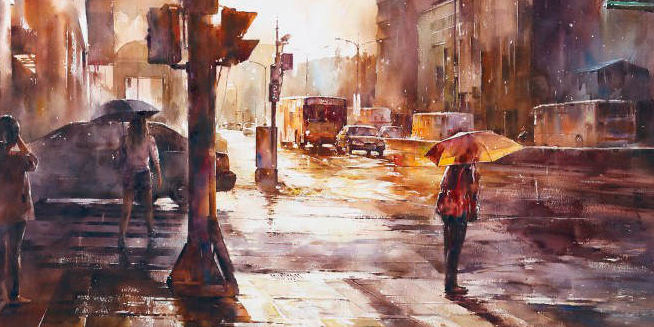 Художник Лин Чинг Че. Дождливые городские пейзажи акварелью (Lin Ching Che)